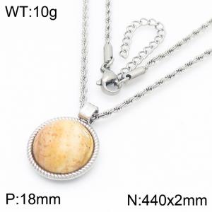 18mm Women's Stainless Steel Yellow Patterned Gemstone Silver Necklace - KN287732-GC