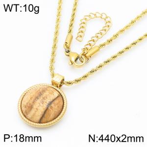 18mm Women's Stainless Steel Yellow Patterned Gemstone Gold Necklace - KN287734-GC