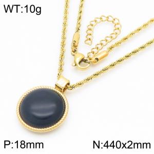 18mm Female Stainless Steel Black Gemstone Gold Necklace - KN287735-GC