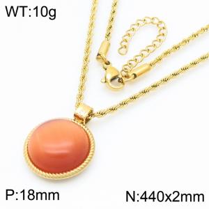 18mm Women's Stainless Steel Dark Red Gemstone Gold Necklace - KN287737-GC