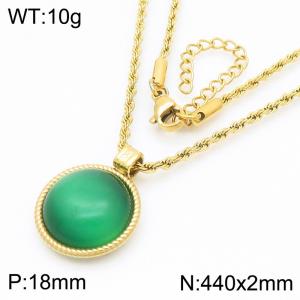 18mm Female Stainless Steel Dark Green Gemstone Gold Necklace - KN287739-GC