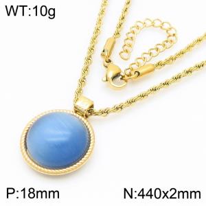 18mm Female Stainless Steel Blue Gemstone Gold Necklace - KN287740-GC