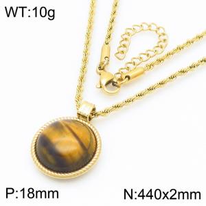 18mm Women's Stainless Steel Brown Pattern Gemstone Gold Necklace - KN287741-GC