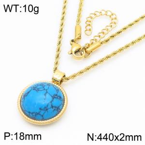 18mm Women's Stainless Steel Blue Patterned Gemstone Gold Necklace - KN287742-GC