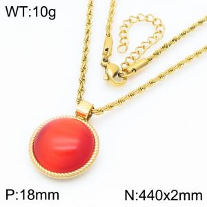 18mm Female Stainless Steel Red Gemstone Gold Necklace - KN287743-GC