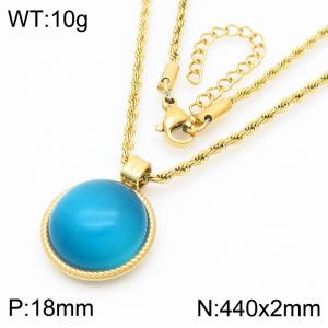 18mm Female Stainless Steel Sky Blue Gemstone Gold Necklace - KN287745-GC