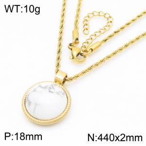 18mm Women's Stainless Steel Whie Patterned Gemstone Gold Necklace - KN287747-GC