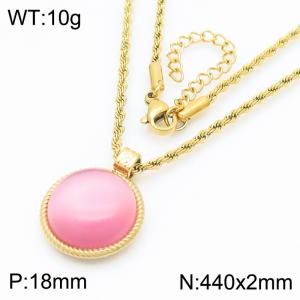 18mm Women's Stainless Steel Pink Gemstone Gold Necklace - KN287748-GC