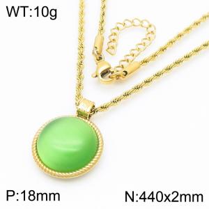 18mm Women's Stainless Steel Light Green Gemstone Gold Necklace - KN287749-GC