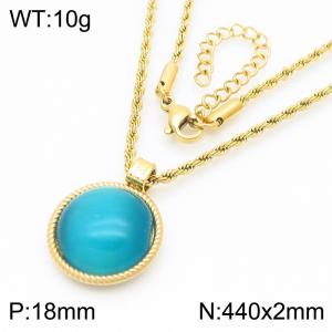 18mm Women's Stainless Steel Light Blue Gemstone Gold Necklace - KN287750-GC