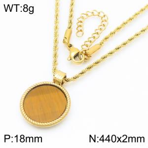 18mm Female Stainless Steel Flat Topaz Gold Necklace - KN287751-GC