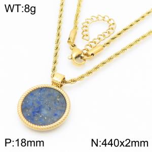 18mm Female Stainless Steel Blue Flat Gemstone Gold Necklace - KN287753-GC