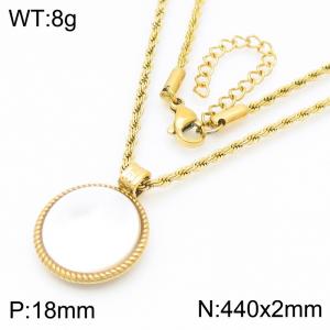 18mm Female Stainless Steel White Flat Gemstone Gold Necklace - KN287754-GC