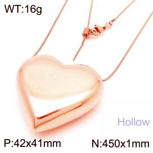 Rose Gold Color Hollow Love Heart Stainless Steel Pendant Necklace For Women - KN287755-KFC