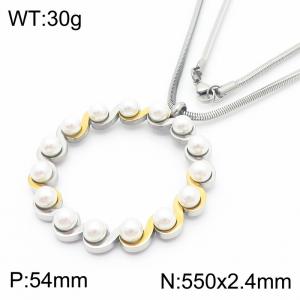 550x2.4mm=Fashion Pearl Necklace Snake Chain Circle Accessories Pendant Stainless Steel Women's Jewelry - KN287762-Z