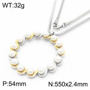 550x2.4mm=Fashion Pearl Necklace Snake Chain Circle Accessories Pendant Stainless Steel Women's Jewelry - KN287763-Z