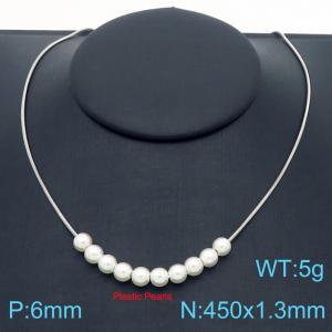 450x1.5mm=Simple Pearl Necklace Beaded Serpentine Chain Stainless Steel Women's Jewelry - KN287765-Z