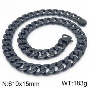 15mm Wide Black Color Cuban Chain Necklace for Men Stianless Steel Fashion Jewelry - KN288113-KJX