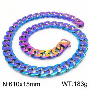 15mm Wide Colorful Cuban Chain Necklace for Men Stianless Steel Fashion Jewelry - KN288114-KJX