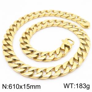 15mm Wide Gold Color Cuban Chain Necklace for Men Stianless Steel Fashion Jewelry - KN288115-KJX