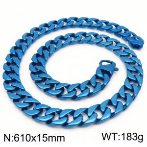 15mm Wide Blue Color Cuban Chain Necklace for Men Stianless Steel Fashion Jewelry - KN288116-KJX