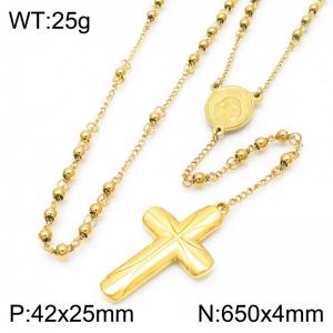 65cm Chunky Cross Stainless Steel Pendant Necklace Women Gold - KN288202-Z