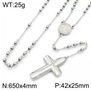 65cm Chunky Cross Stainless Steel Pendant Necklace Women Silver - KN288203-Z