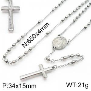 65cm Fine Cross Stainless Steel Pendant Necklace Women Silver - KN288205-Z