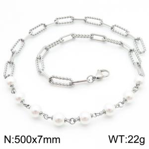 50cm Elegant Stainless Steel Pearl Women's Silver - KN288207-Z