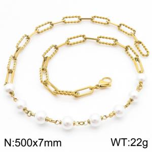 50cm Elegant Stainless Steel Pearl Women's Gold - KN288208-Z