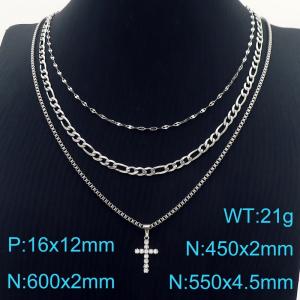 Delicate Fine Stainless Steel Cross Pendant Necklace Women Silver Colour - KN288214-Z