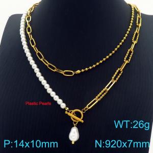 Delicate Stainless Steel Pearl Pendant Necklace Women Gold - KN288216-Z