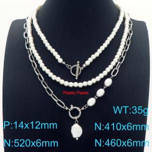 Hundreds of Stainless Steel Pearl Pendant Necklace Women Silver - KN288217-Z