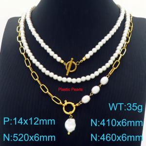 Hundreds of Stainless Steel Pearl Pendant Necklace Women Gold - KN288218-Z