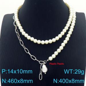 Elegant Stainless Steel Pearl Pendant Necklace Women's Silver - KN288221-Z