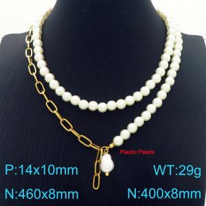 Elegant Stainless Steel Pearl Pendant Necklace Women's Gold - KN288222-Z