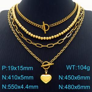 Multi-Layered Stainless Steel Heart Pendant Necklace Women Gold - KN288224-Z