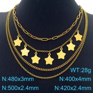 Star Spliced Stainless Steel Necklace Women Gold - KN288246-Z