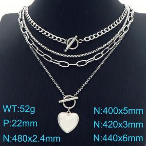 Love Layered Spliced Stainless Steel Necklace Women Silver - KN288247-Z