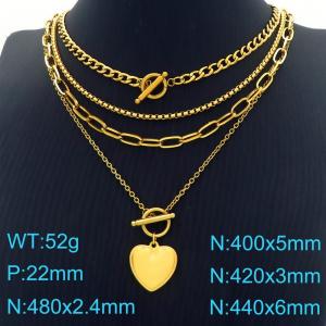 Love Layered Spliced Stainless Steel Necklace Women Gold - KN288248-Z