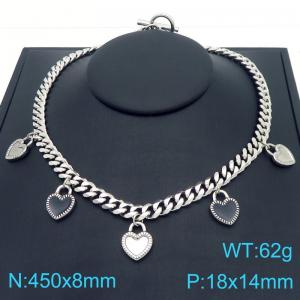 Mixed Colours Heart Stainless Steel Cuban Chain Necklace Silver - KN288255-Z