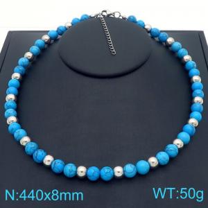 Blue Volcanic Stainless Steel Necklace Silver - KN288261-Z