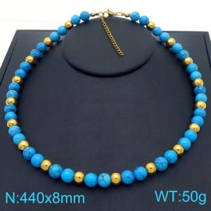 Blue Volcanic Stainless Steel Necklace Gold - KN288262-Z