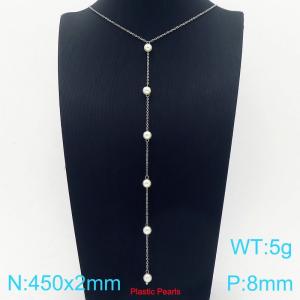 Freshwater Pearl Long Stainless Steel Necklace Silver - KN288265-Z