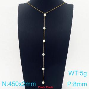 Freshwater Pearl Long Stainless Steel Necklace Gold - KN288266-Z