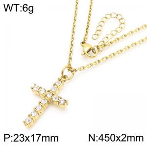 High Quality 18K Gold Plated Stainless Steel Charm Jewelry Cubic Zirconia Cross Pendant Necklaces - KN288317-GC