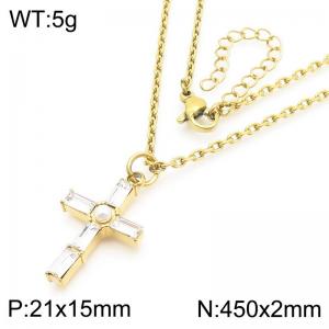 Ins Trendy Stainless Steel CZ Cross Necklace Bling White Cubic Zirconia CZ Cross Pendant Necklace For Women - KN288318-GC