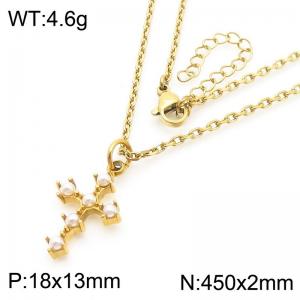 Classic Pearl Cross Jewelry High Quality 18K Gold Plated Stainless Steel Cross Pendant Necklaces - KN288319-GC