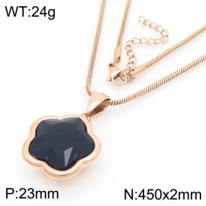 European and American fashion personality stainless steel flower inlaid black agate pendant charm rose gold collarbone necklace - KN288350-KFC