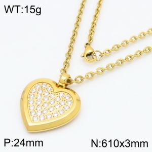 European and American fashion personality stainless steel thin O-shaped chain hanging heart-shaped diamond pendant charm gold necklace - KN288380-GC